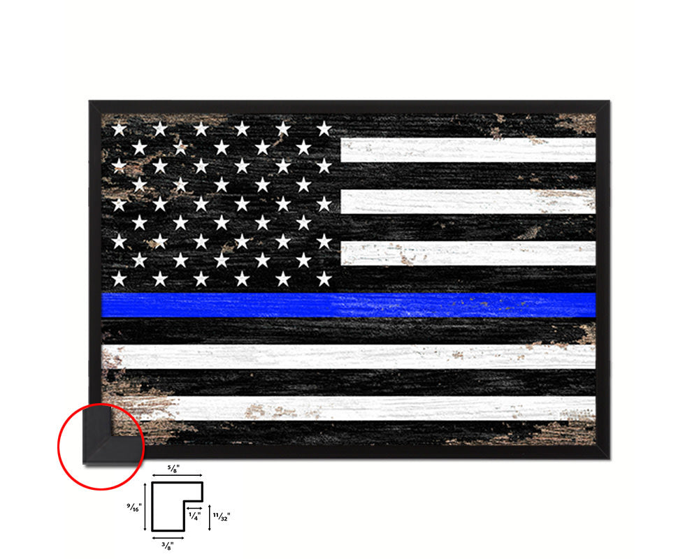 Thin Blue Line Honoring Law Enforcement American Shabby Chic Military Flag Framed Print Art