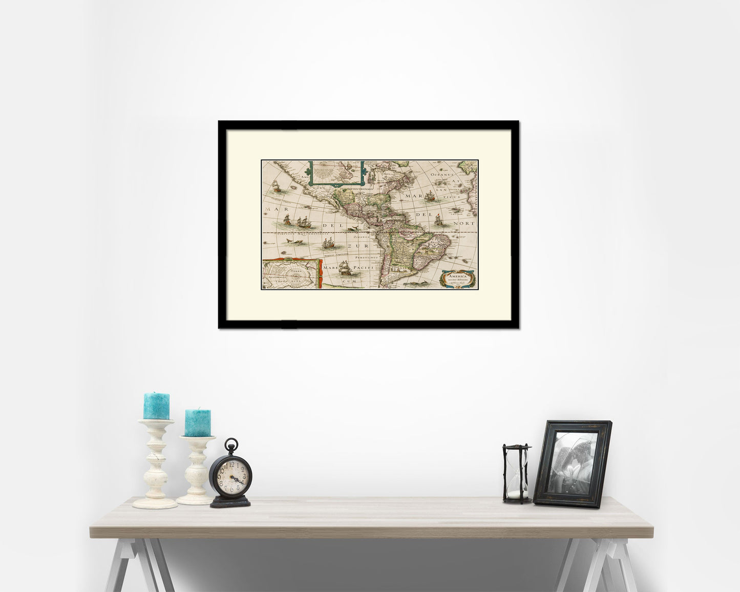 North and South America Cartographic Old Map Framed Print Art Wall Decor Gifts