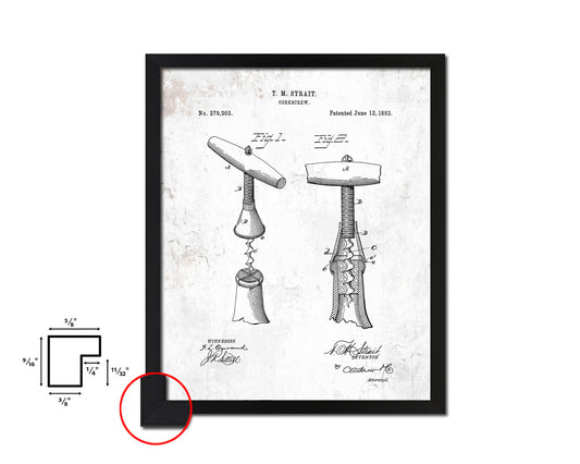 Corkscrew Wine Vintage Patent Artwork Black Frame Print Gifts