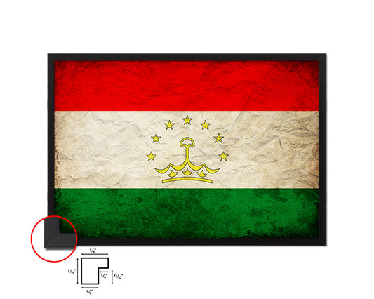 Tajikistan Country Vintage Flag Wood Framed Print Wall Art Decor Gifts