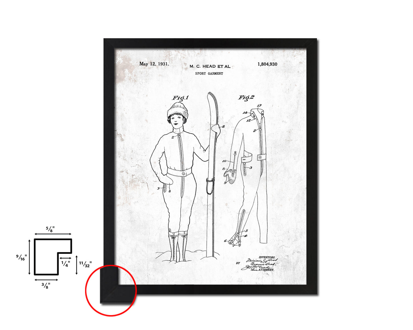 Ski Garment Sports Vintage Patent Artwork Black Frame Print Gifts