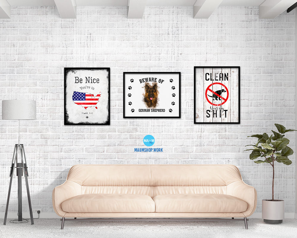 Beware of French Bulldog Sign Wood Framed Print Wall Art Decor Gifts