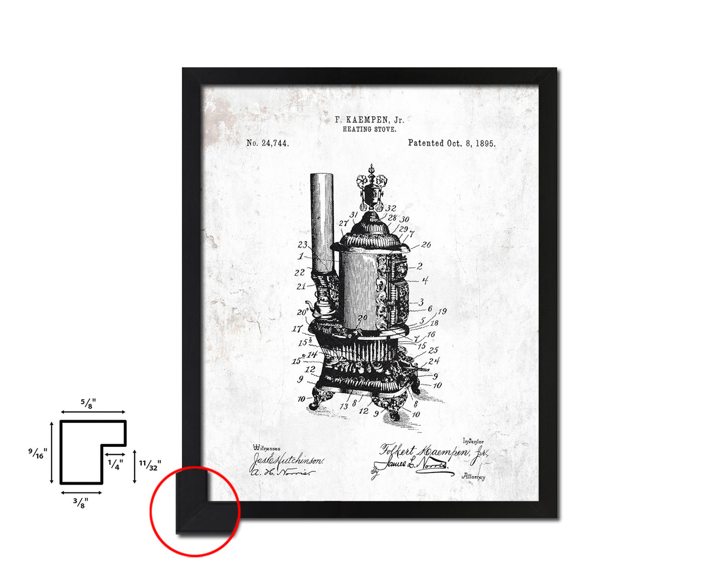 Heating Stove Design Kitchen Vintage Patent Artwork Black Frame Print Gifts