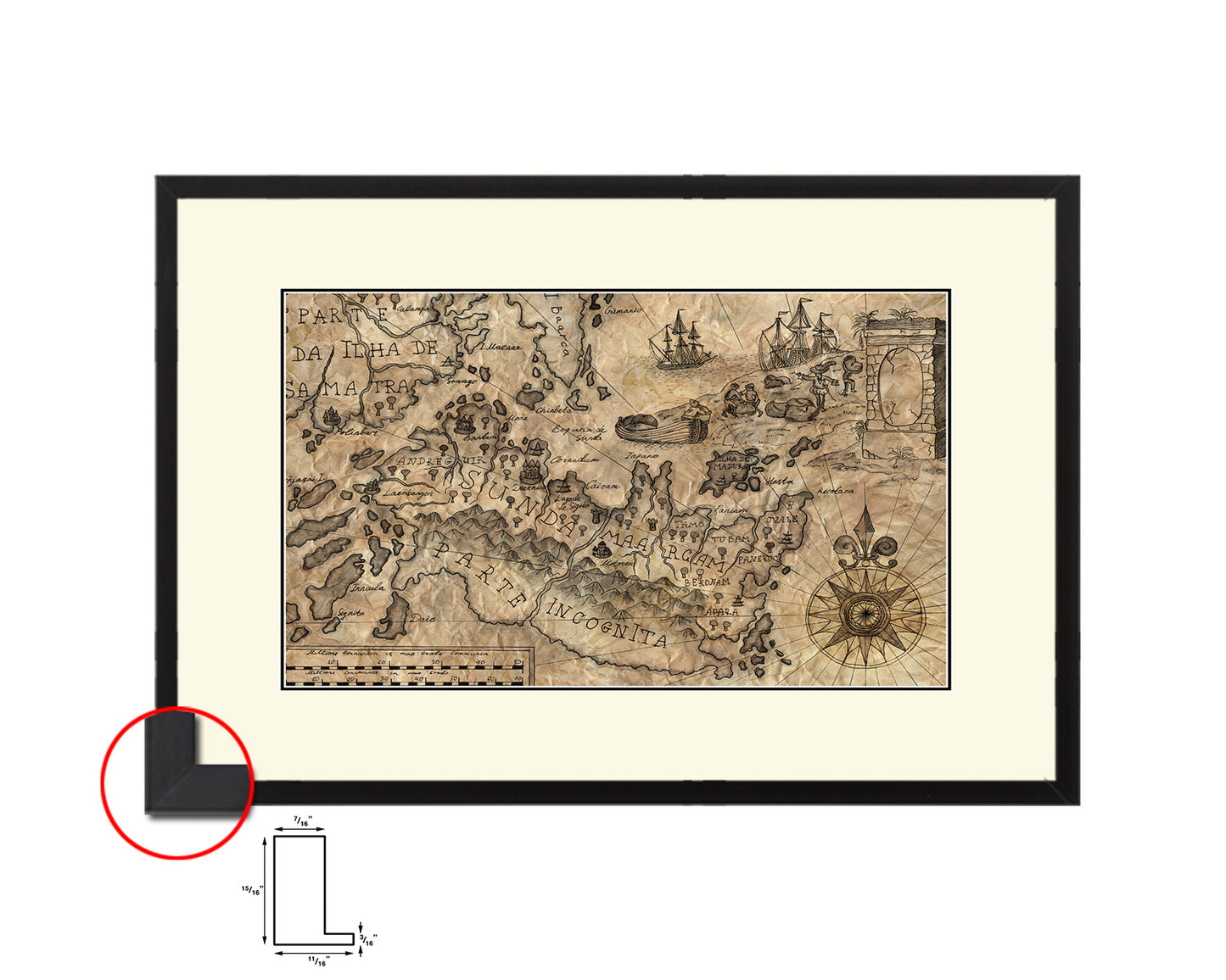 Fantasyland Pirate Old Map Framed Print Art Wall Decor Gifts