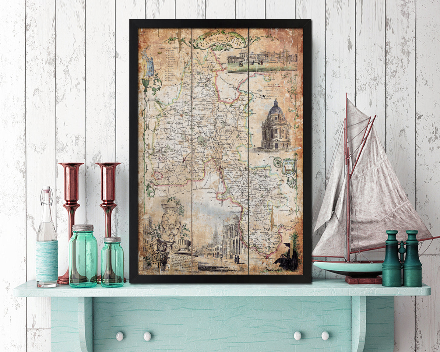 Oxfordshire Antique Map Wood Framed Print Art Wall Decor Gifts