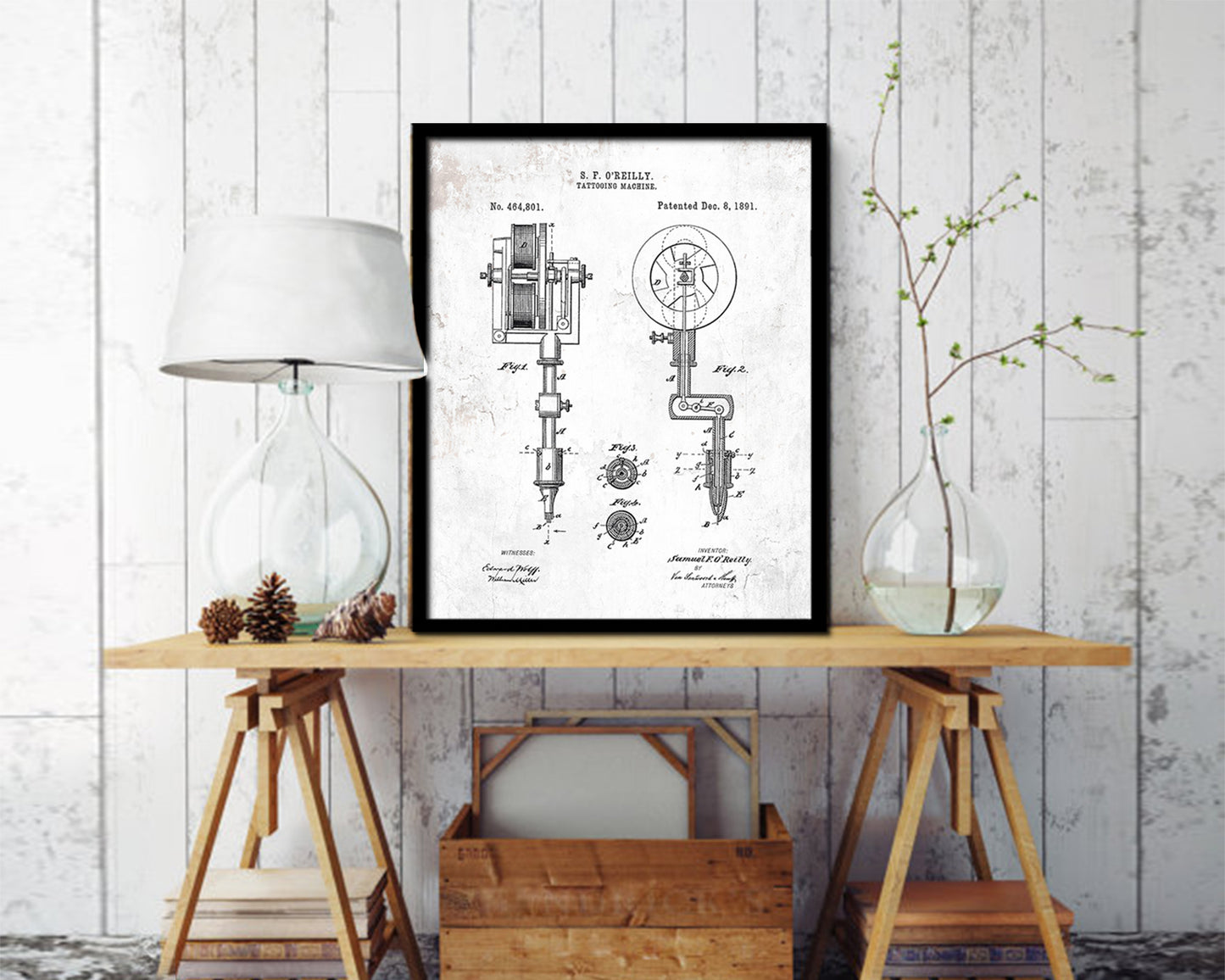 Tattooing Machine Tattoo Vintage Patent Artwork Black Frame Print Gifts