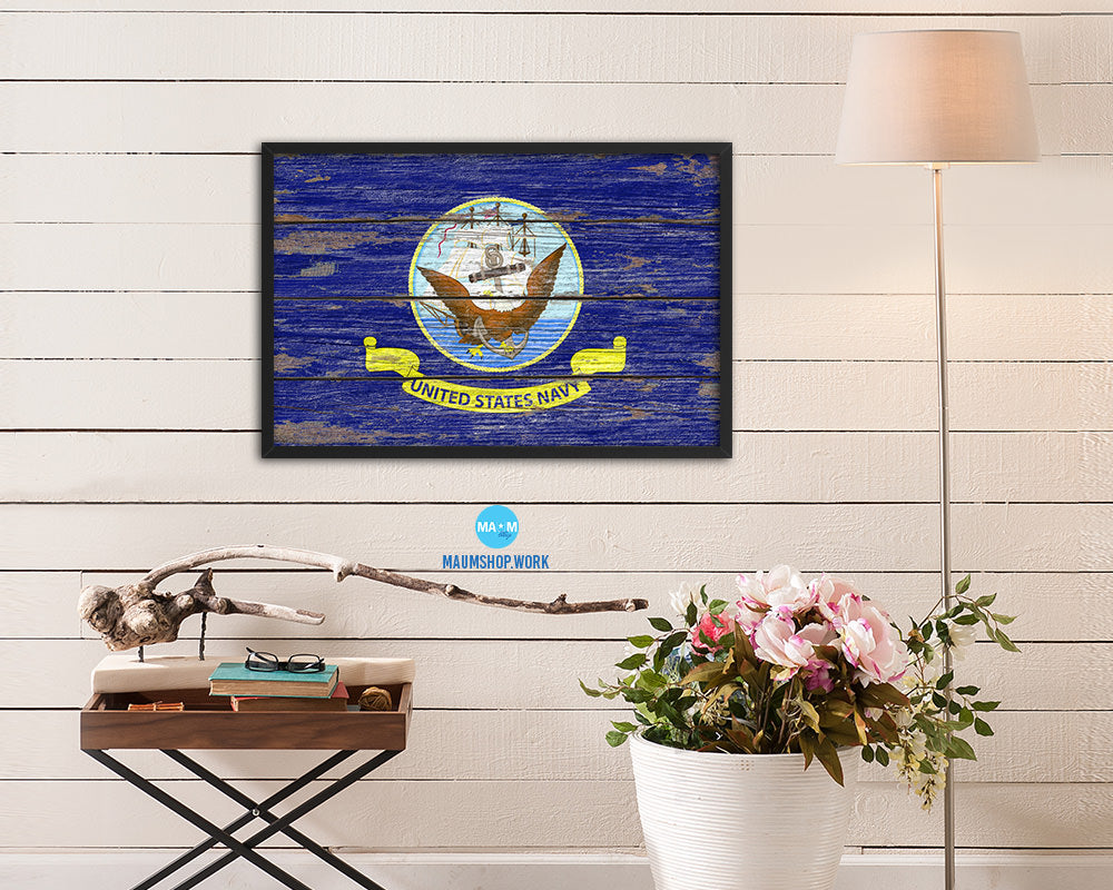 US Navy Wood Rustic Flag Wood Framed Print Wall Art Decor Gifts