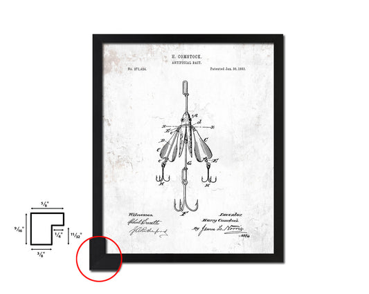 Artificial Bait Fishing Vintage Patent Artwork Black Frame Print Wall Art Decor Gifts