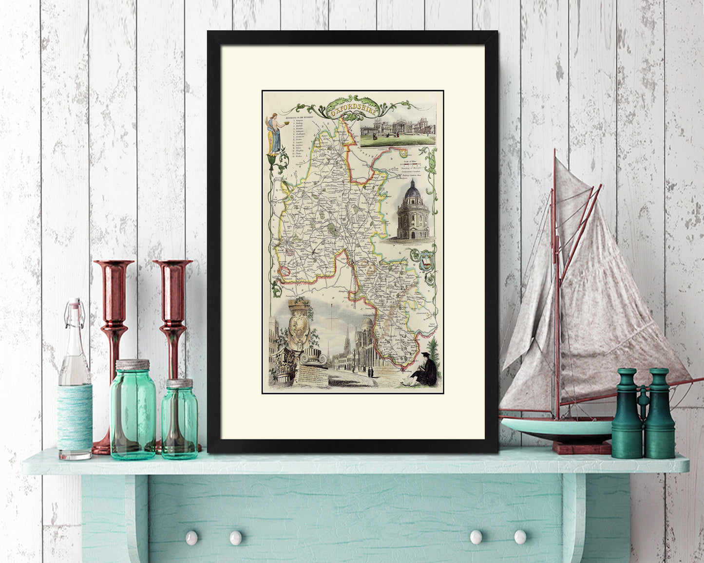 Oxfordshire Old Map Wood Framed Print Art Wall Decor Gifts