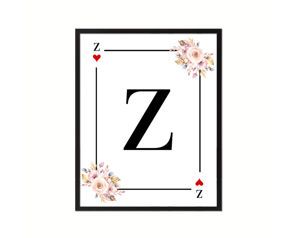 Letter Z Personalized Boho Monogram Heart Playing Decks Framed Print Wall Art Decor Gifts