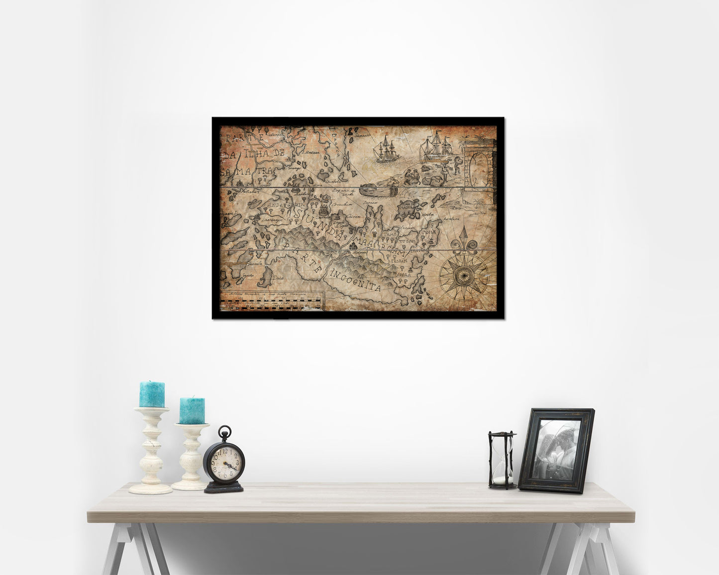 Fantasyland Pirate Antique Map Framed Print Art Wall Decor Gifts