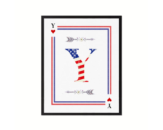 Letter Y Custom Monogram Card Decks Heart American Flag Framed Print Wall Art Decor Gifts