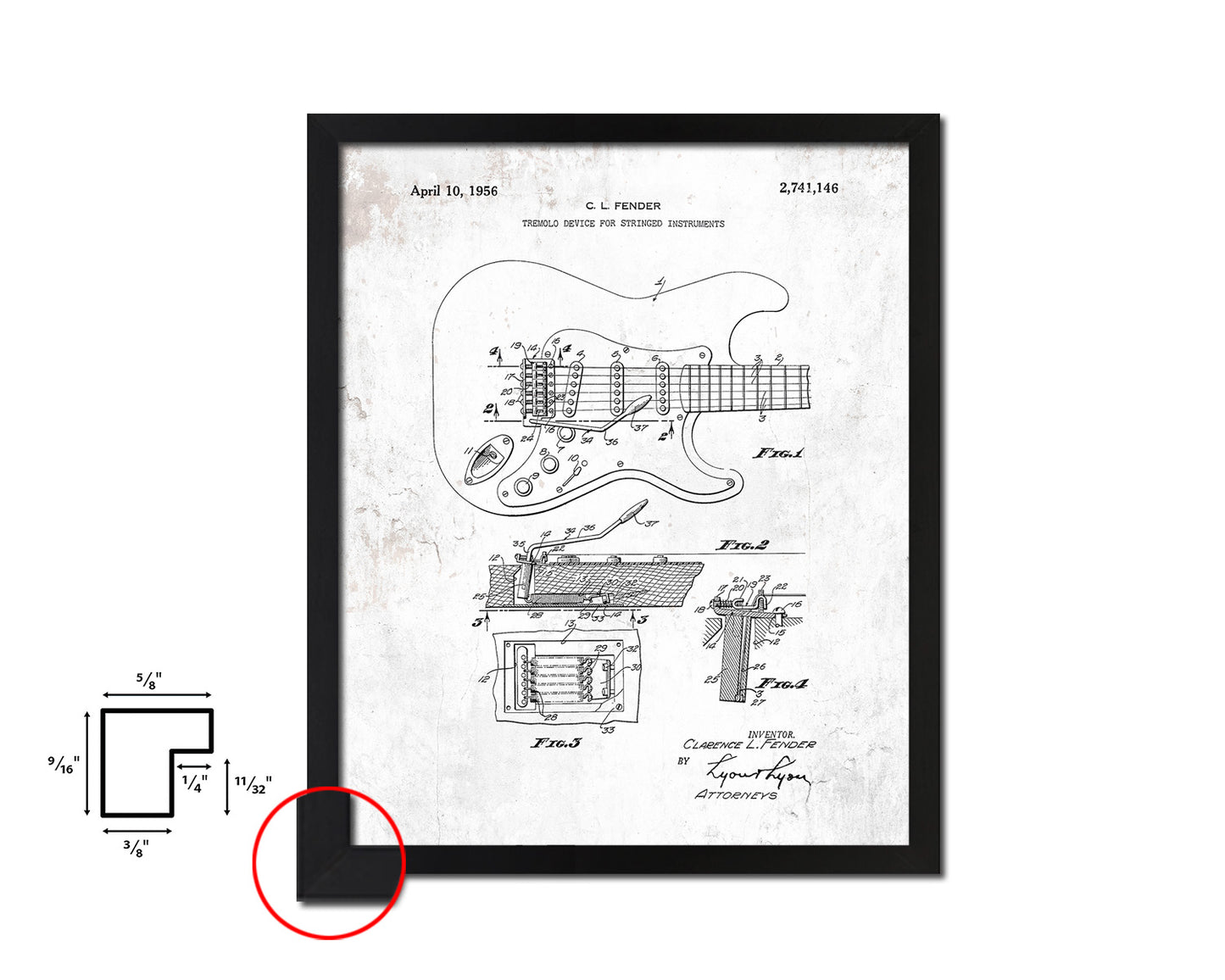 Guitar Tremolo Device Stringed Instruments Music Vintage Patent Artwork Black Frame