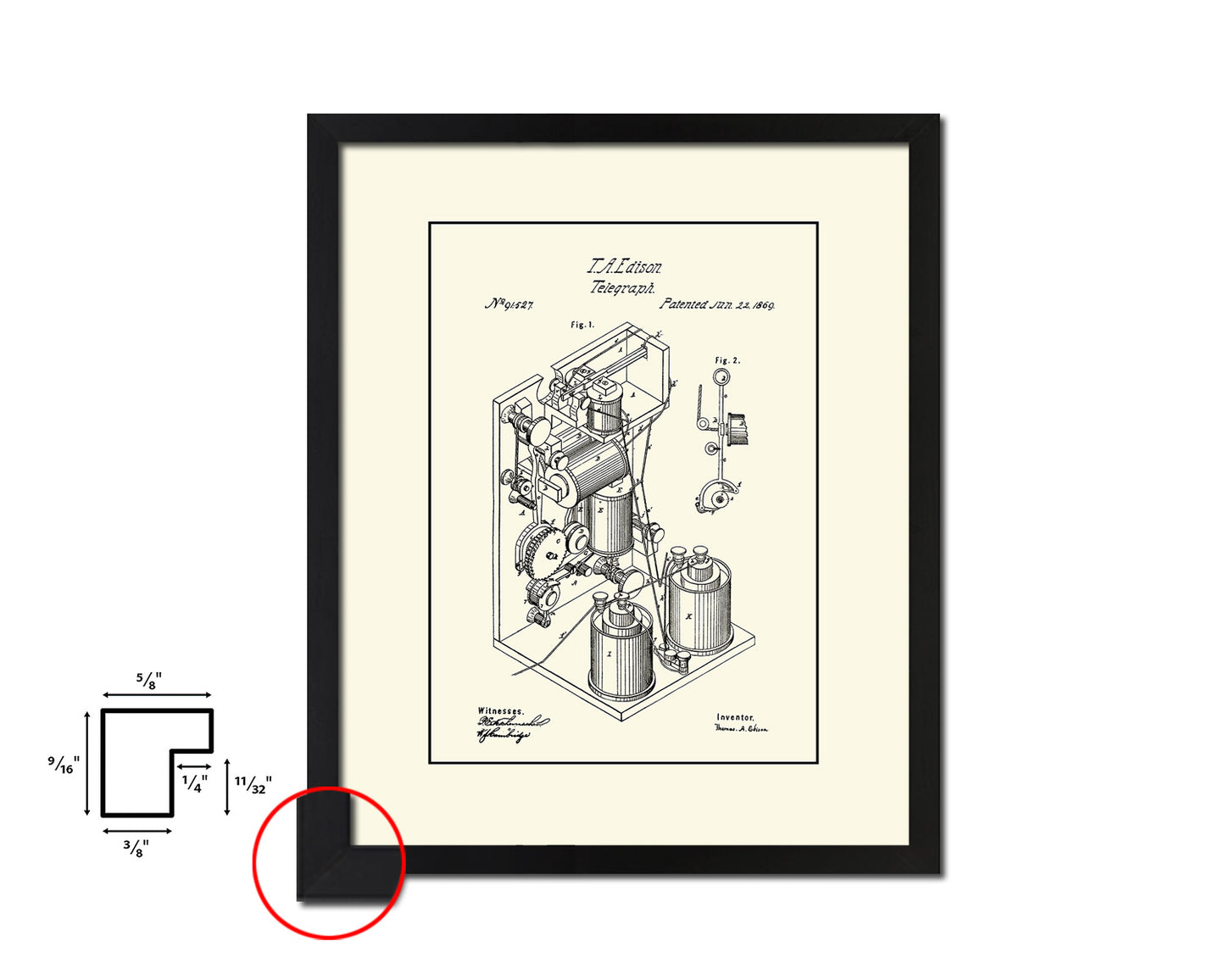 Telegraph Edison Vintage Patent Artwork Black Frame Print Wall Art Decor Gifts