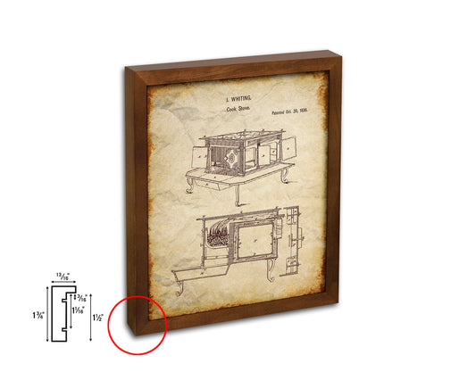 Cook Stove Kitchen Vintage Patent Artwork Walnut Frame Print Wall Art Decor Gifts