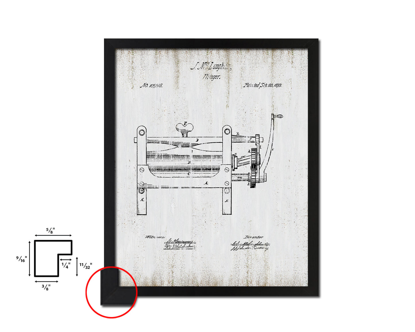 Wringer Home Vintage Patent Artwork Black Frame Print Wall Art Decor Gifts