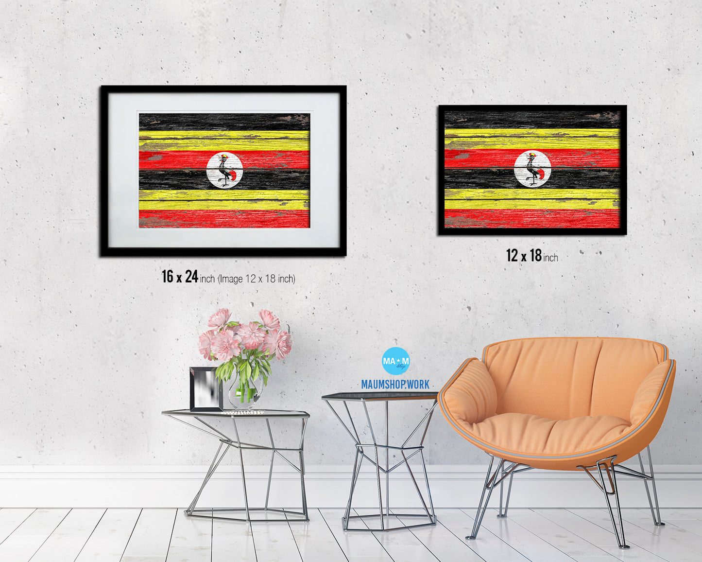 Uganda Country Wood Rustic National Flag Wood Framed Print Wall Art Decor Gifts