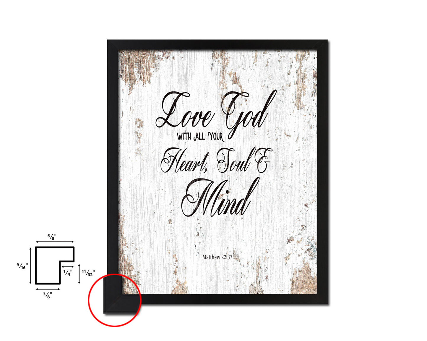 Love God with All Your Heart, Matthew 22:37 Quote Framed Print Home Decor Wall Art Gifts