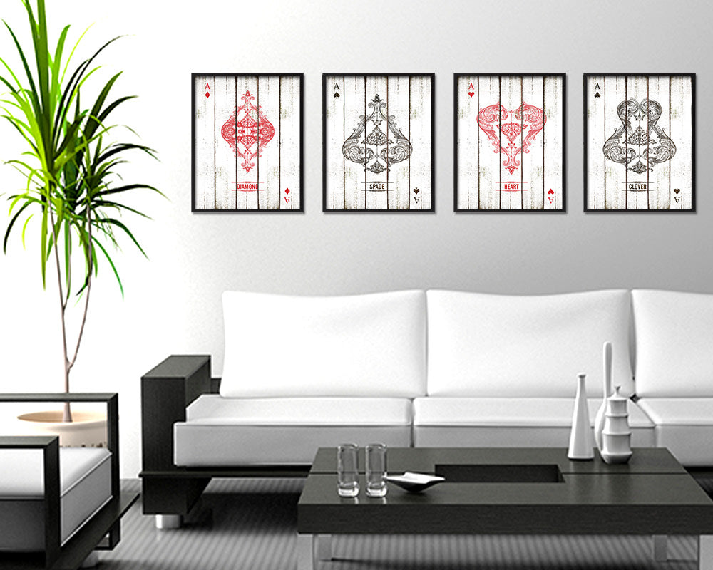 Heart Ace Cards Fine Art Paper Prints Wood Framed Wall Art Decor Gifts