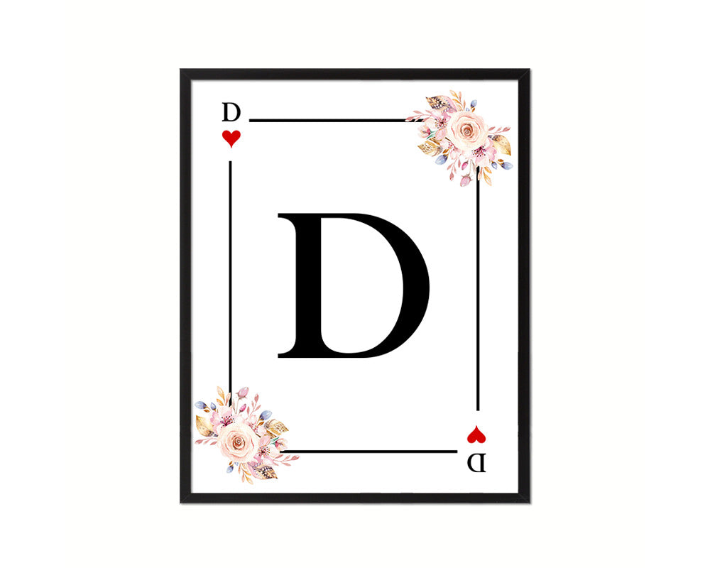 Letter D Personalized Boho Monogram Heart Playing Decks Framed Print Wall Art Decor Gifts