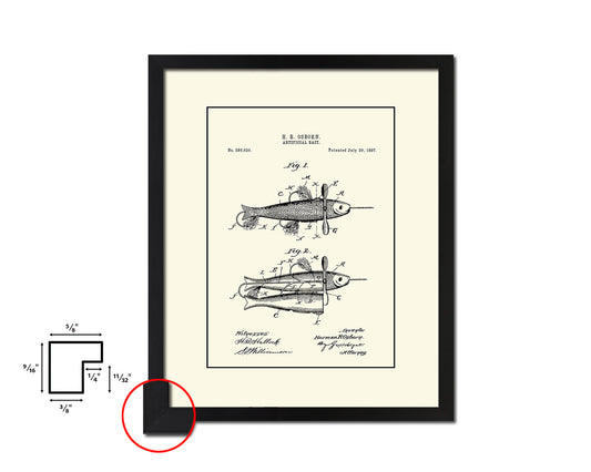 Artificial Bait Fishing Vintage Patent Artwork Black Frame Print Wall Art Decor Gifts