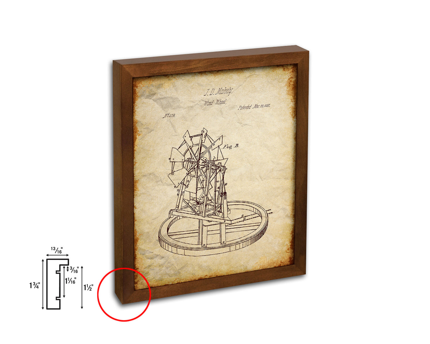 Wind Wheel Farming Vintage Patent Artwork Walnut Frame Gifts