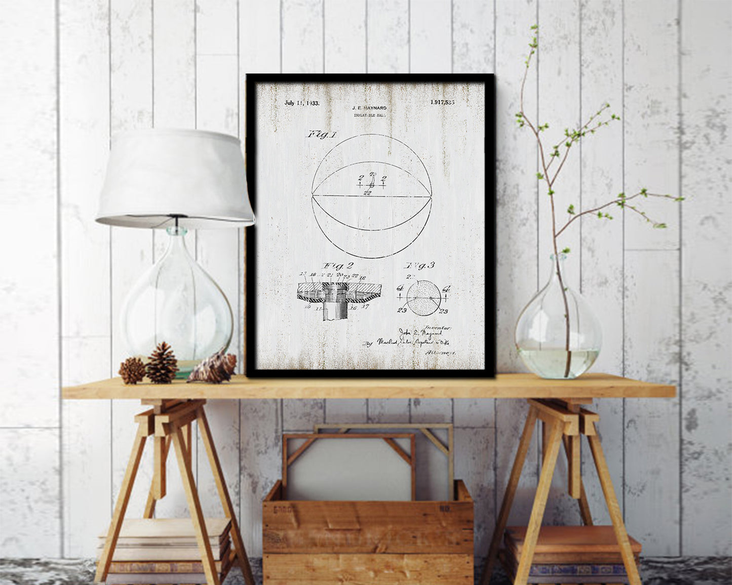 Basketball Inflatable Sports Vintage Patent Artwork Black Frame Print Gifts