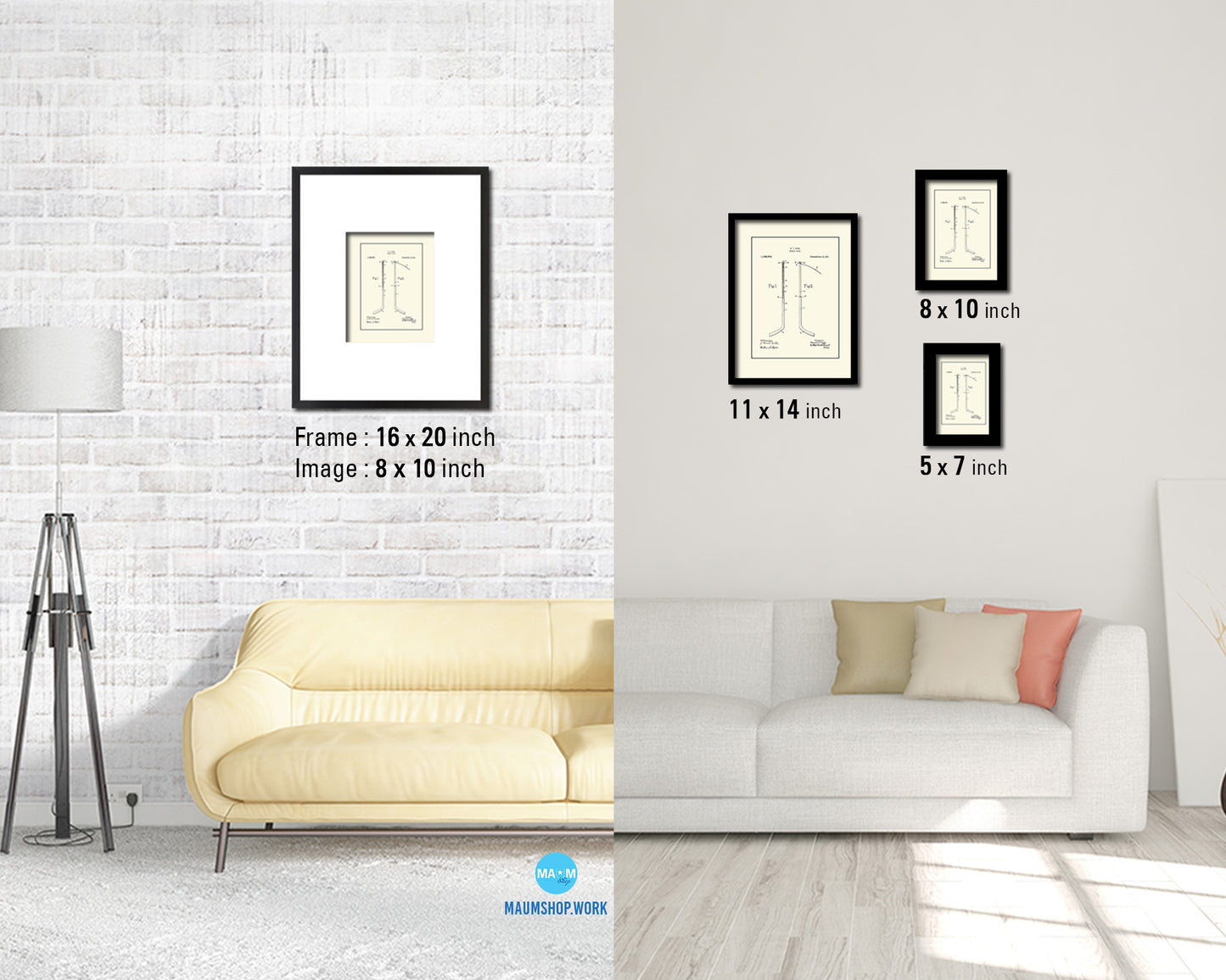 Hockey Stick Sports Vintage Patent Artwork Black Frame Print Gifts