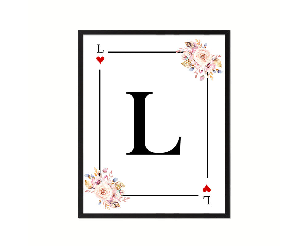 Letter L Personalized Boho Monogram Heart Playing Decks Framed Print Wall Art Decor Gifts