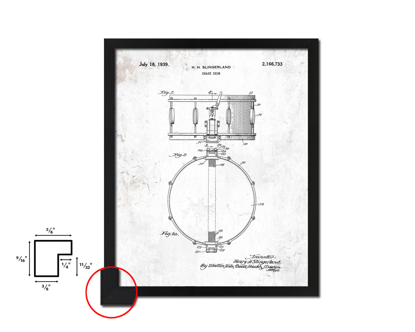 Snare Drum Music Vintage Patent Artwork Black Frame Print Wall Art Decor Gifts