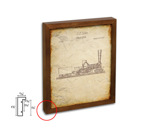 Steam Brake Train Vintage Patent Artwork Walnut Frame Gifts