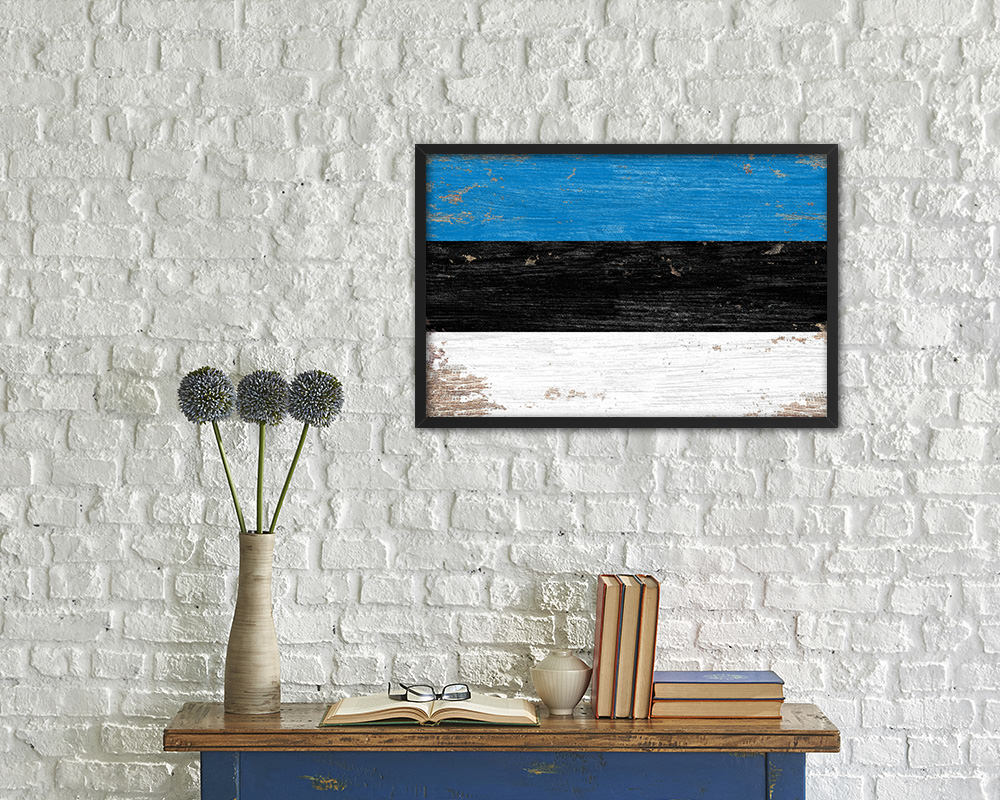 Estonia Shabby Chic Country Flag Wood Framed Print Wall Art Decor Gifts