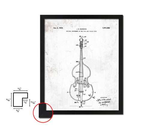 Violin Music Vintage Patent Artwork Black Frame Print Wall Art Decor Gifts