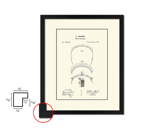 High Back Comb Barbershop Vintage Patent Artwork Black Frame Print Wall Art Decor Gifts