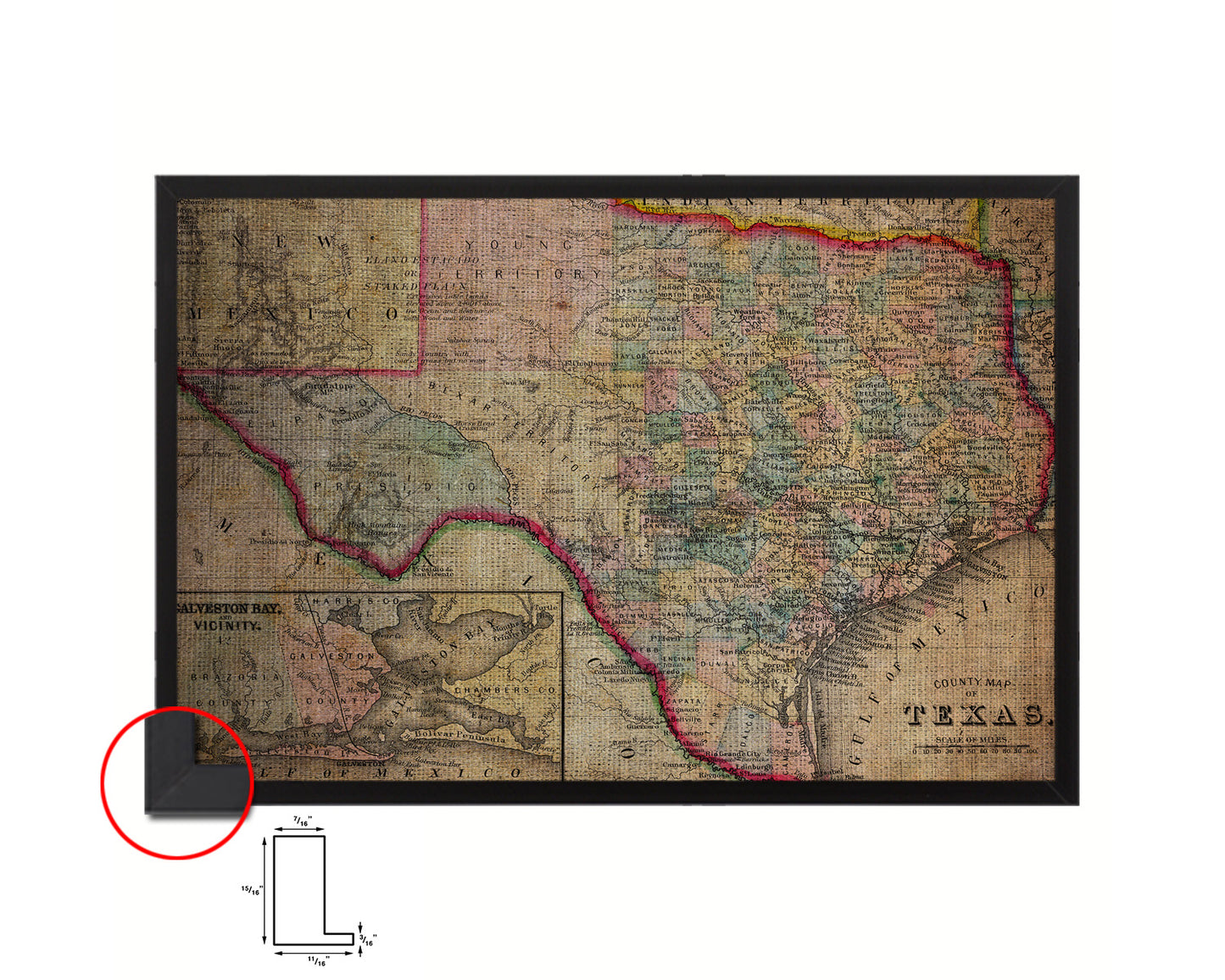 Texas Vintage Map Framed Print Art Wall Decor Gifts