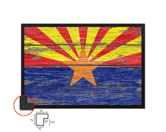 Arizona State Rustic Flag Wood Framed Paper Prints Wall Art Decor Gifts