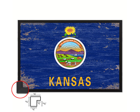 Kansas State Shabby Chic Flag Wood Framed Paper Print  Wall Art Decor Gifts