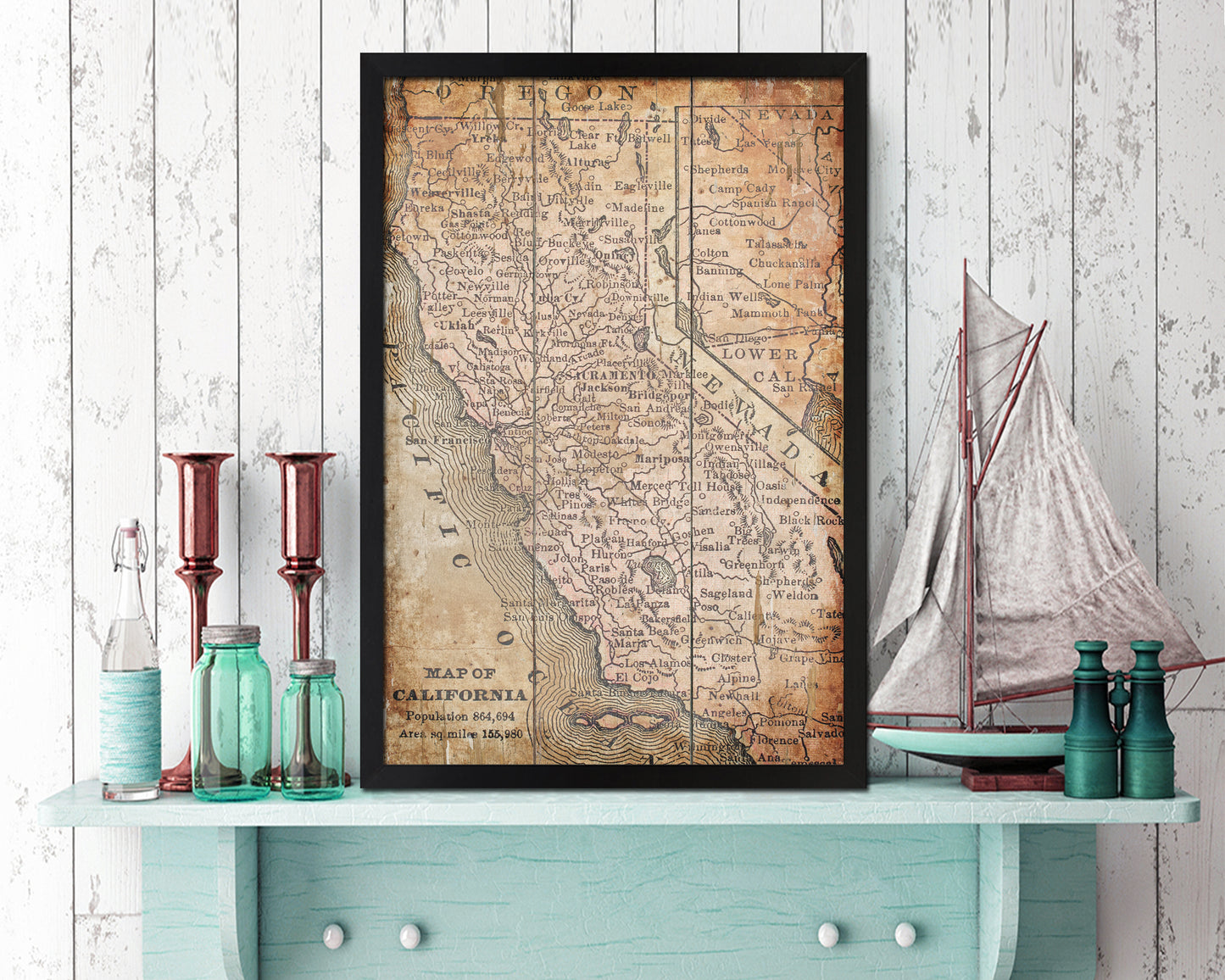 California Circa Antique Map Wood Framed Print Art Wall Decor Gifts