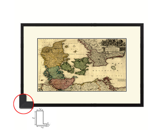 Denmark Centuries Latin Old Map Framed Print Art Wall Decor Gifts