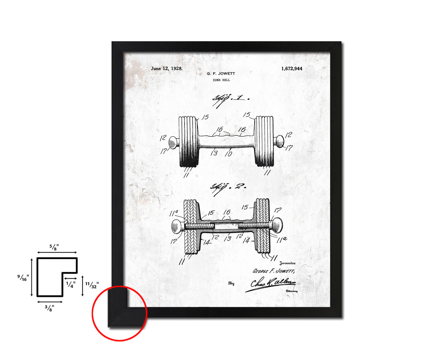 Exercise Dumbbell Sports Vintage Patent Artwork Black Frame Print Gifts