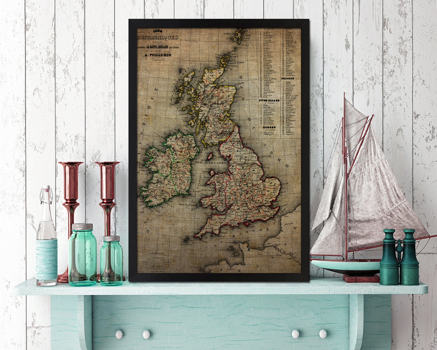 British Isles and Ireland Vintage Map Wood Framed Print Art Wall Decor Gifts