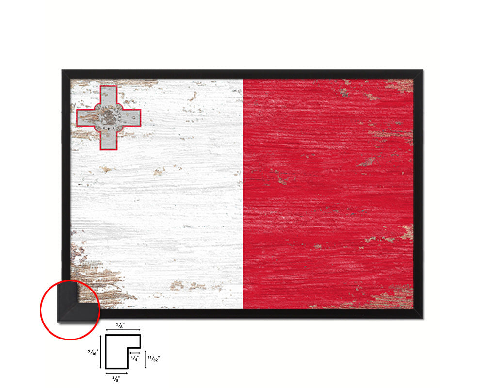 Malta Shabby Chic Country Flag Wood Framed Print Wall Art Decor Gifts