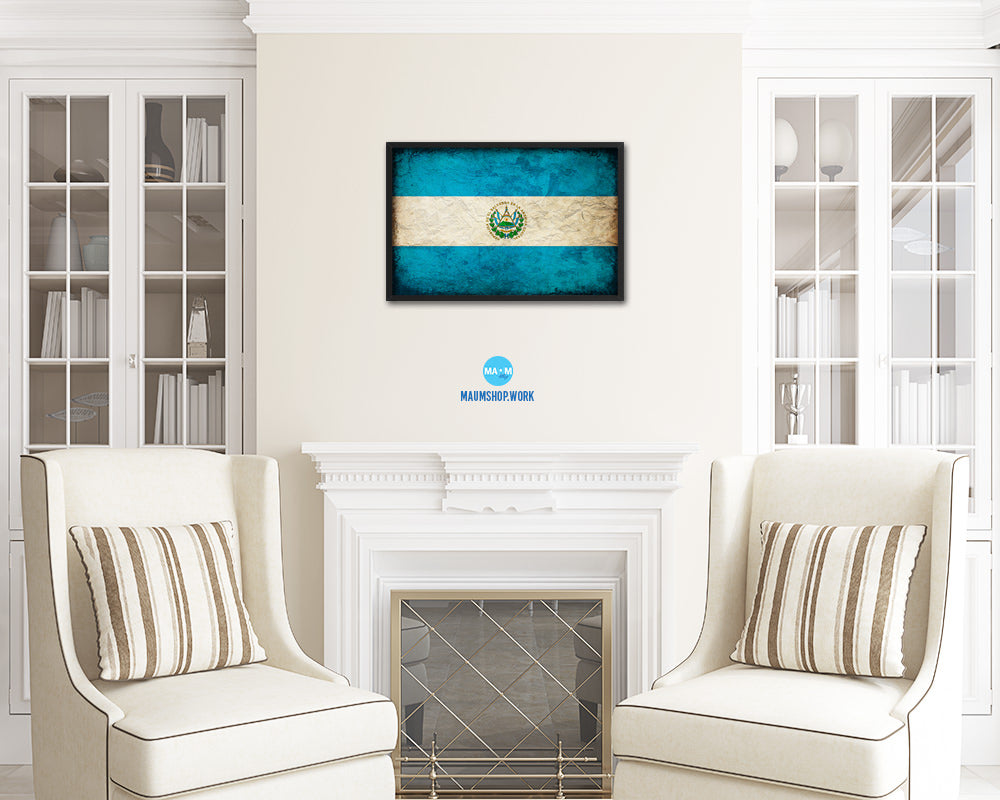 El Salvador Country Vintage Flag Wood Framed Print Wall Art Decor Gifts