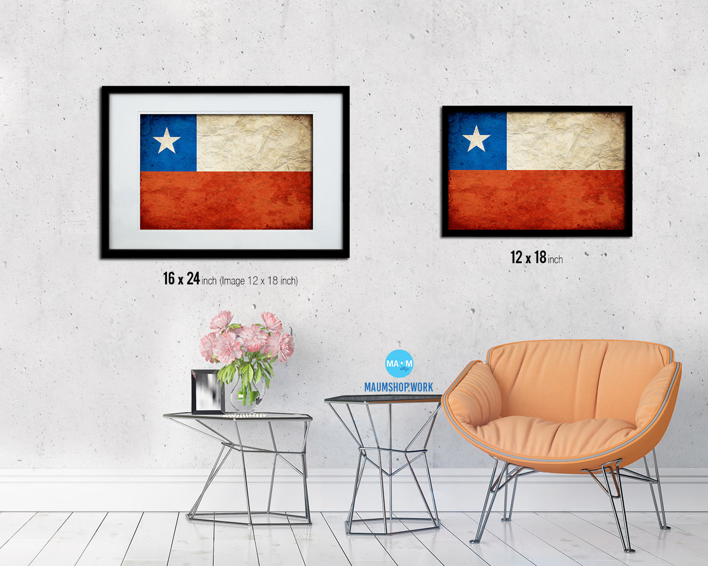 Chile Country Vintage Flag Wood Framed Print Wall Art Decor Gifts