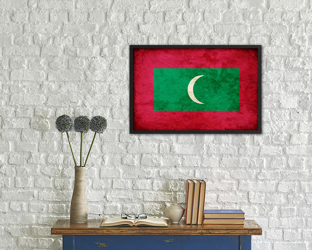 Maldives Country Vintage Flag Wood Framed Print Wall Art Decor Gifts