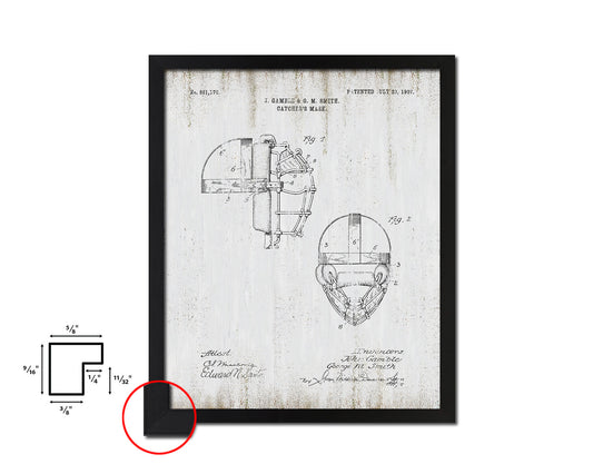 Baseball Catcher's Mask Sports Vintage Patent Artwork Black Frame Print Gifts