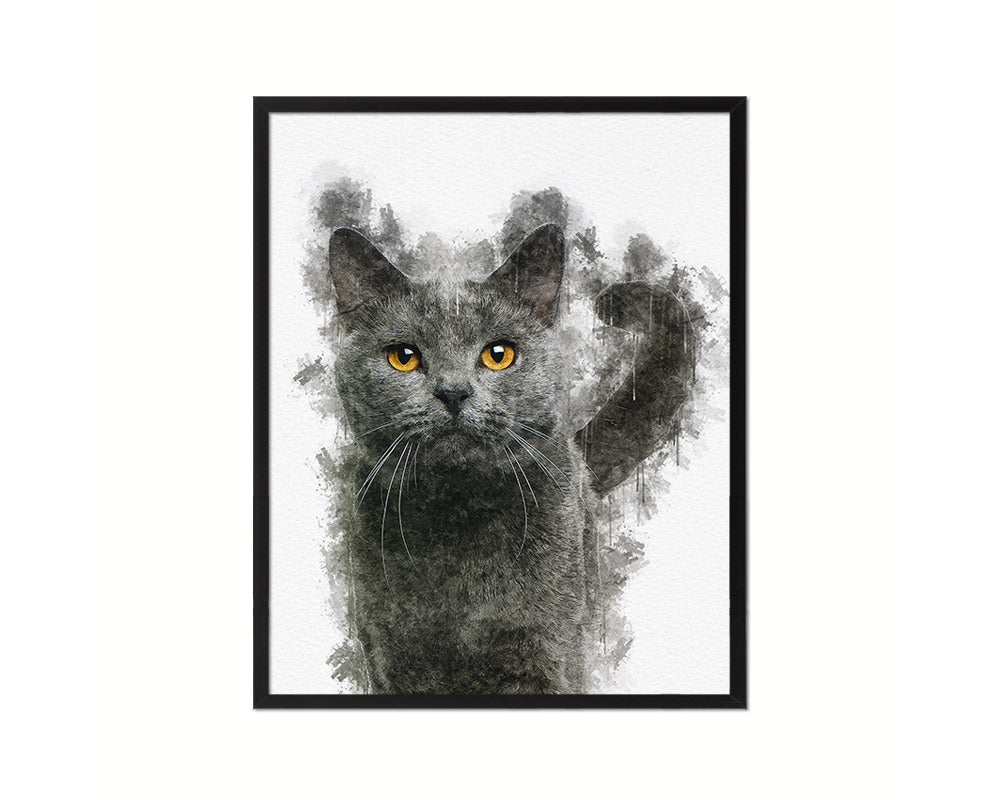 Chartreux 16 months Cat Kitten Portrait Framed Print Pet Home Decor Custom Watercolor Wall Art Gifts