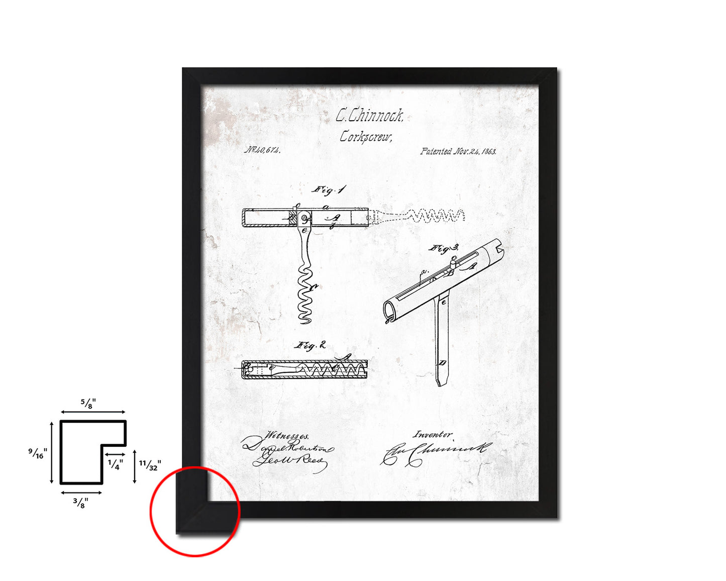 Corkscrew Wine Vintage Patent Artwork Black Frame Print Gifts