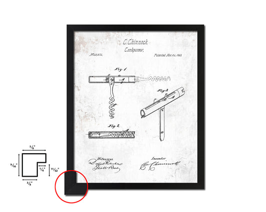 Corkscrew Wine Vintage Patent Artwork Black Frame Print Gifts