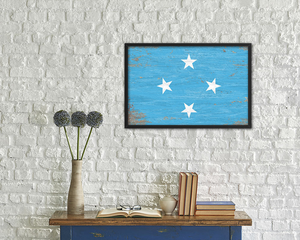 Micronesia Shabby Chic Country Flag Wood Framed Print Wall Art Decor Gifts